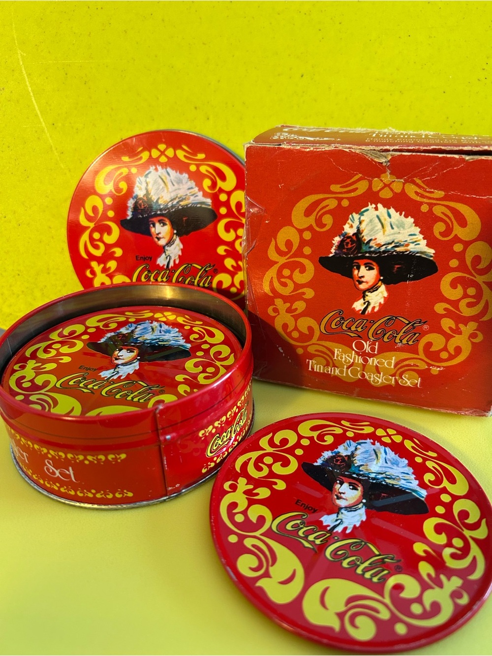 Coca-Cola Red & Gold Decorative Tin Coaster Set
